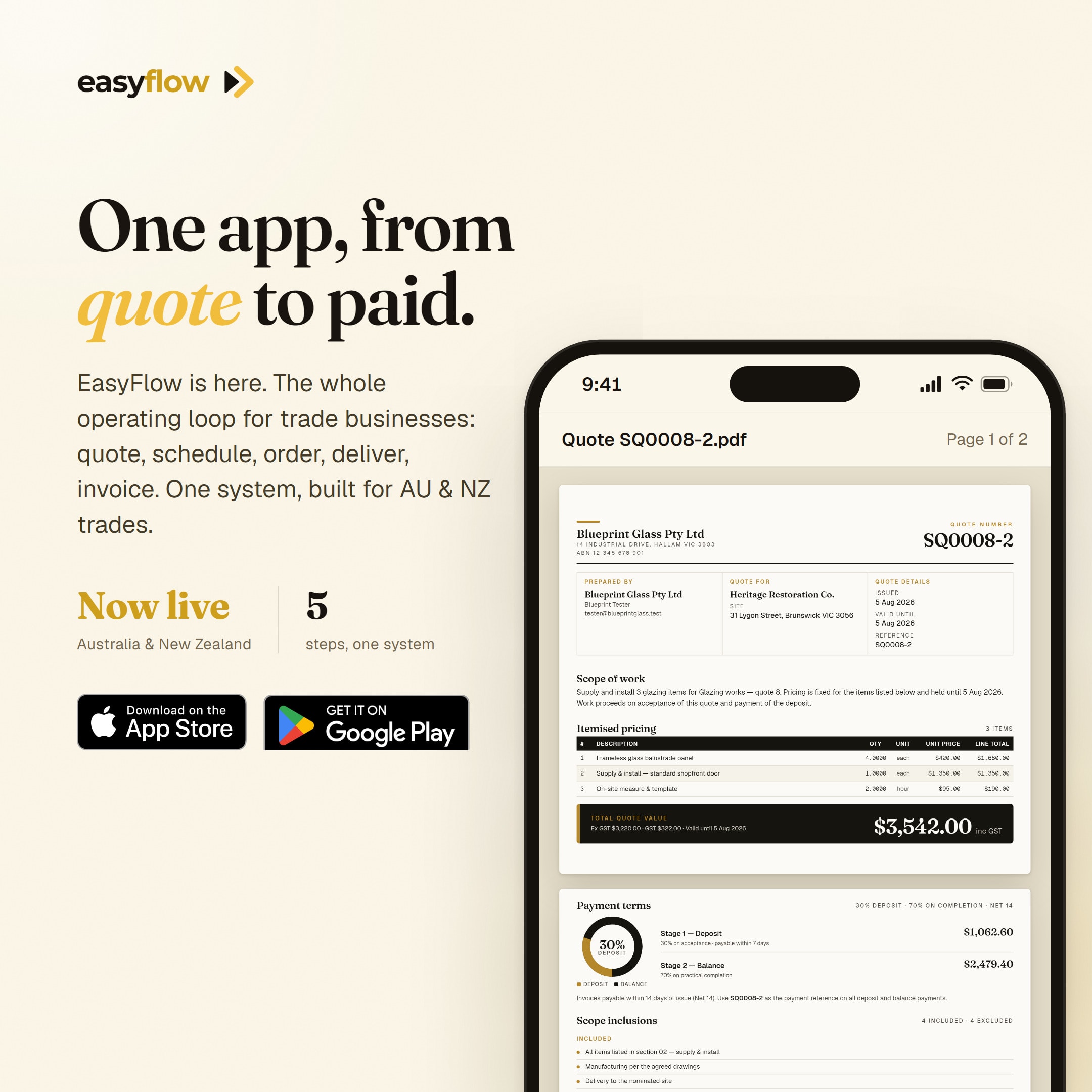 EasyFlow: one app, from quote to paid